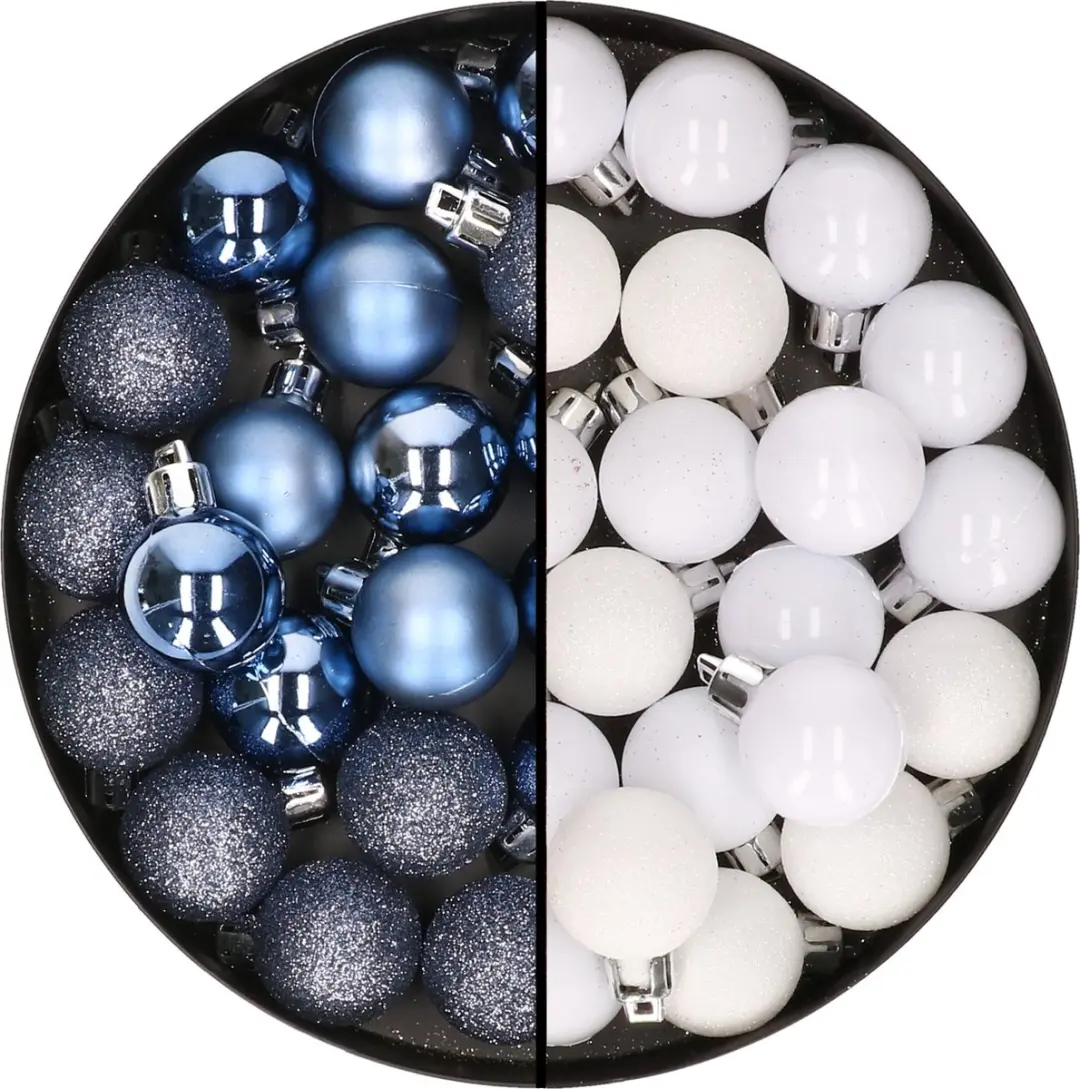 Kleine kunststof kerstversiering 40x stuks set en 3 cm kerstballen in het wit en