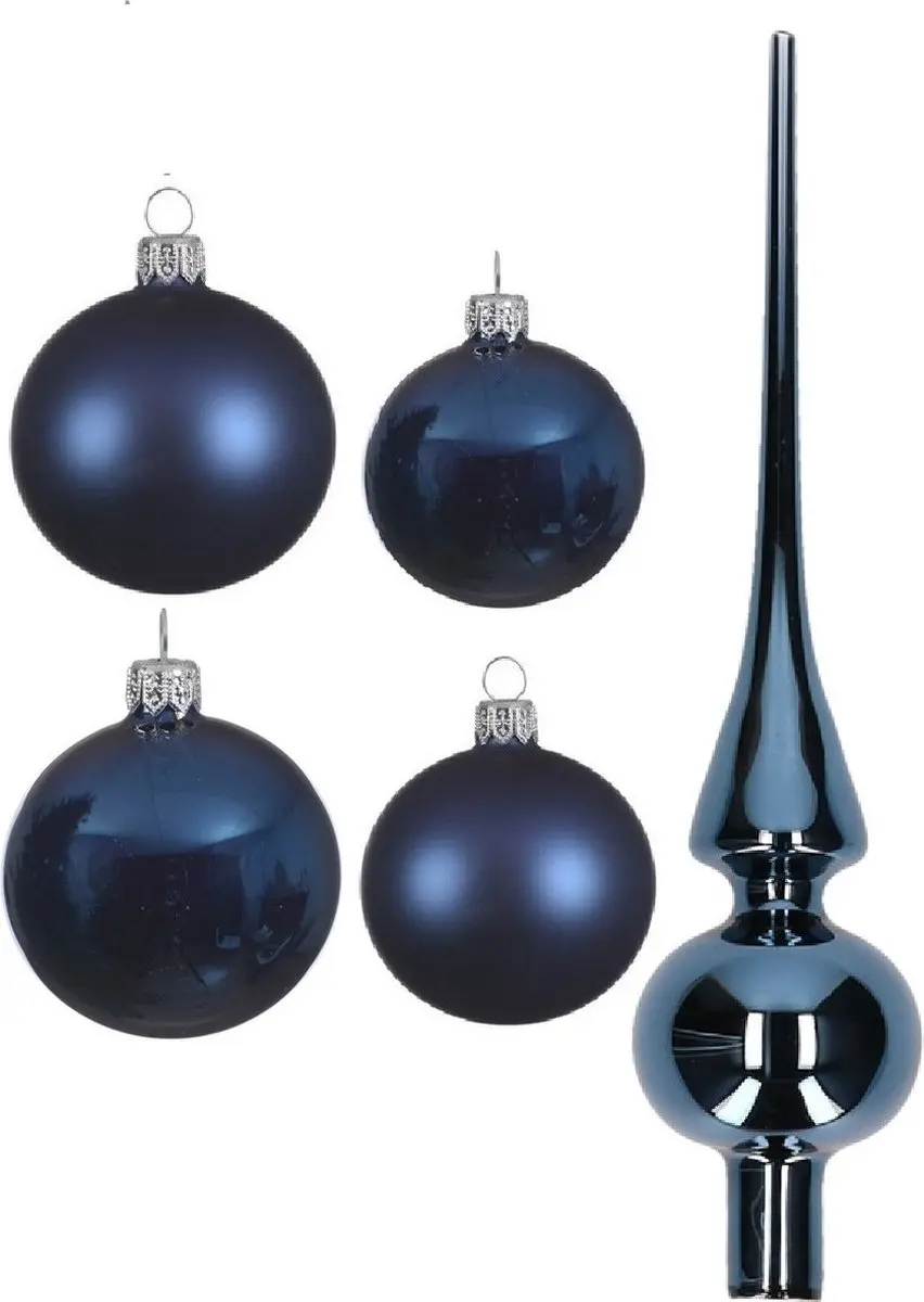 Compleet glazen kerstballen pakket donkerblauw glans/mat 38x stuks