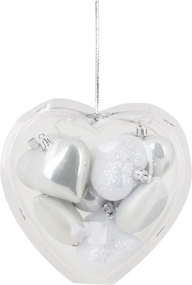 Kerstballen Hartjes in Hart set 8 stuks