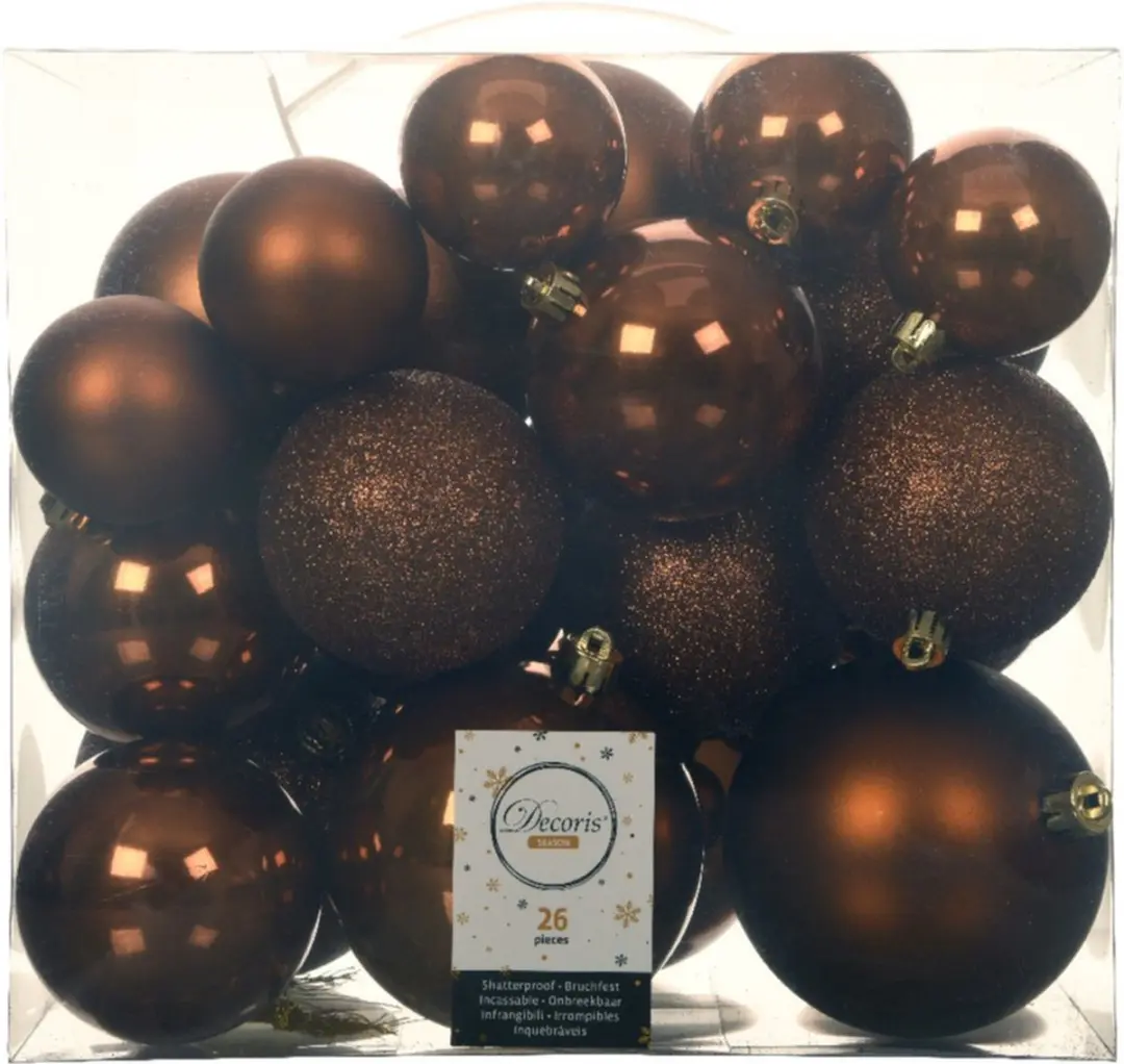 52x stuks kunststof kerstballen kaneel bruin 6-8-10 cm
