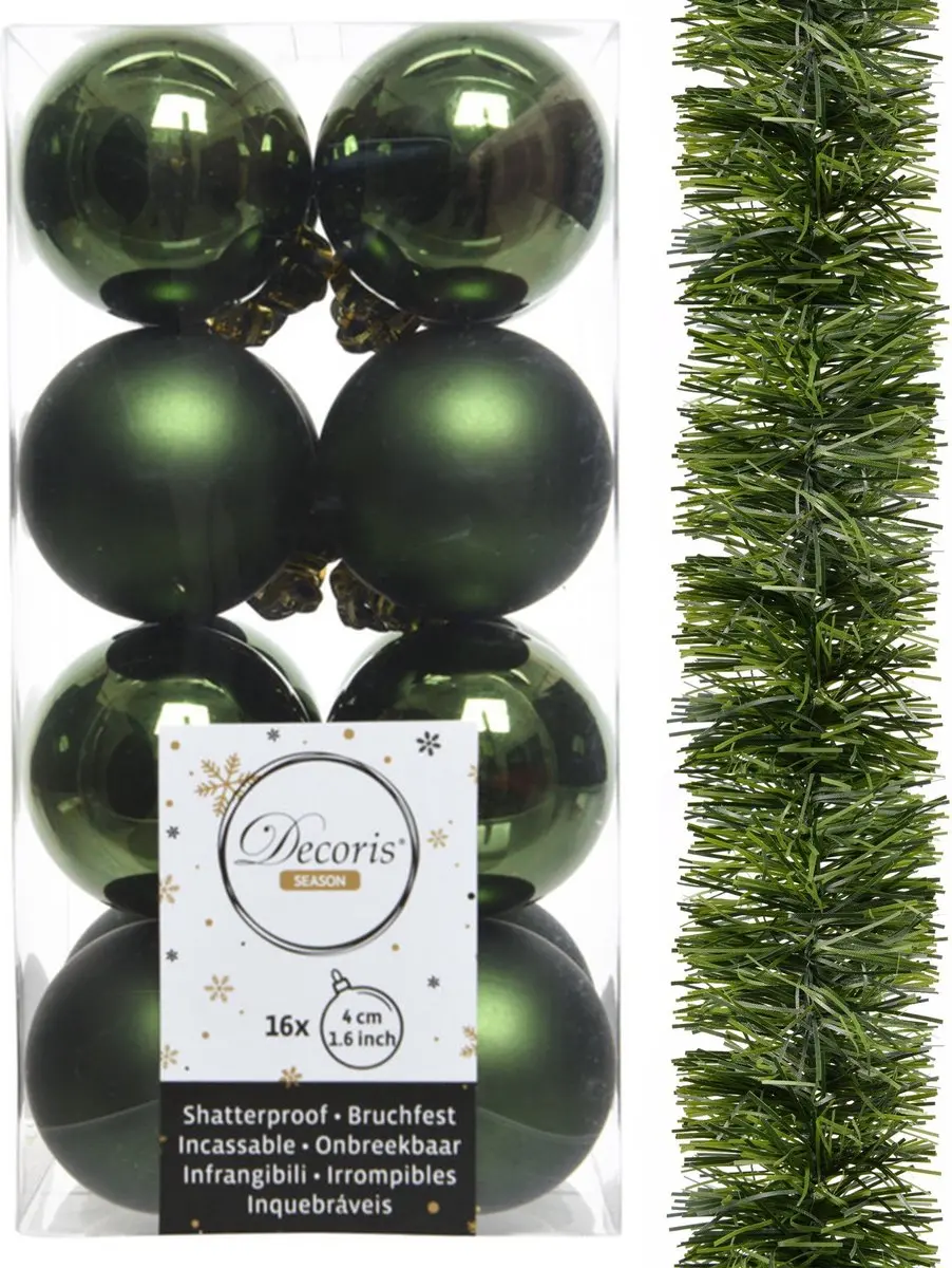 Decoris kerstballen 4 cm en slinger 17x st