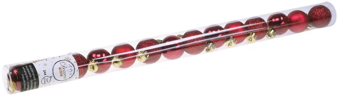 Decoris Mini Kerstballen 14 Stuks - 3cm - Donkerrood - afbeelding 3 van 6