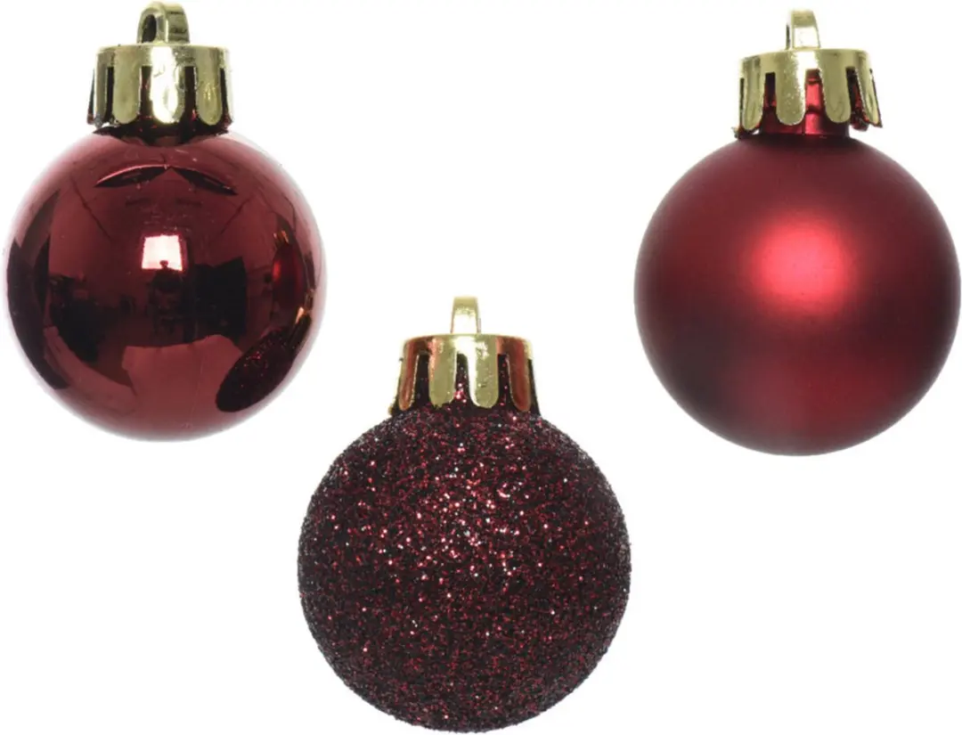 Decoris Mini Kerstballen 14 Stuks - 3cm - Donkerrood - afbeelding 4 van 6