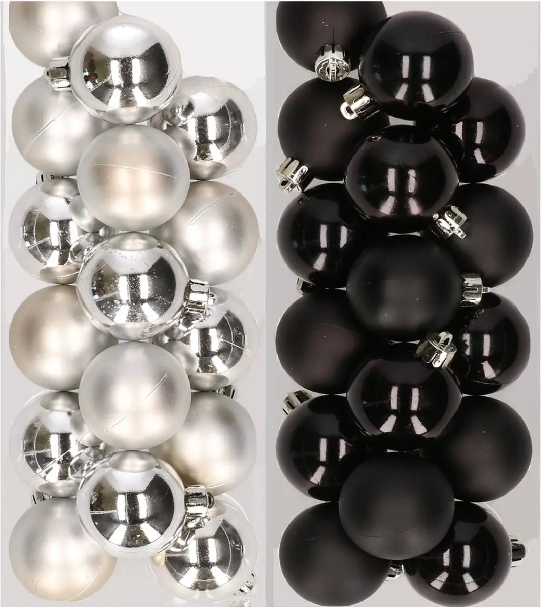 32x stuks kunststof kerstballen mix van zilver en zwart 4 cm - Kerstversiering