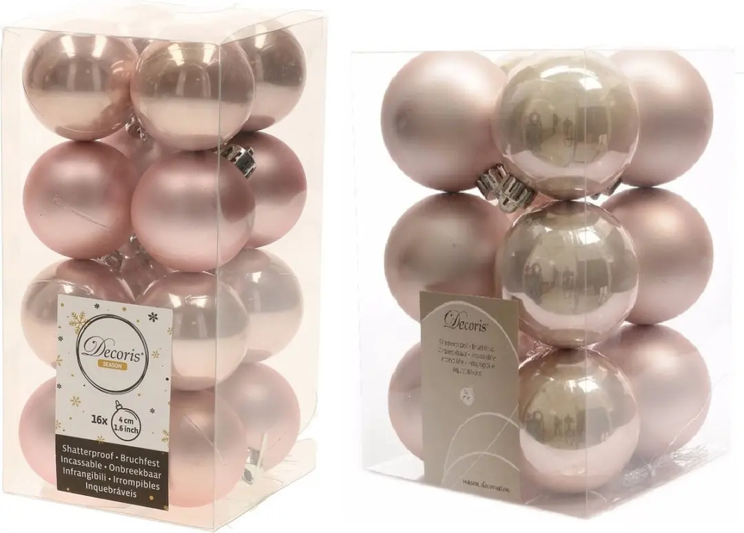 Kerstversiering kunststof kerstballen lichtroze 4-6 cm pakket van 40x stuks