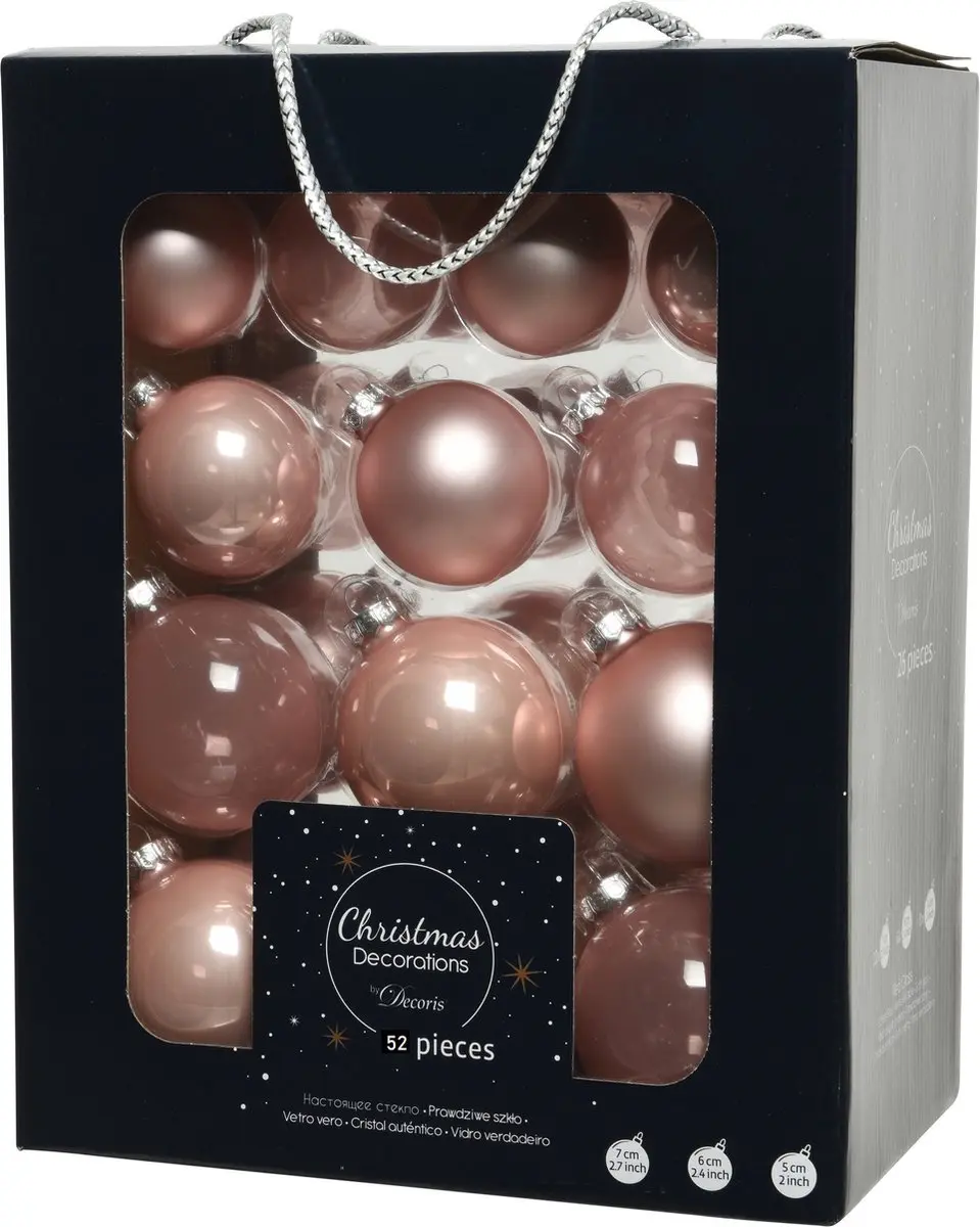 52x stuks kerstballen lichtroze van glas 5, 6 en 7 cm - mat/glans - Kerstversiering/boomversiering
