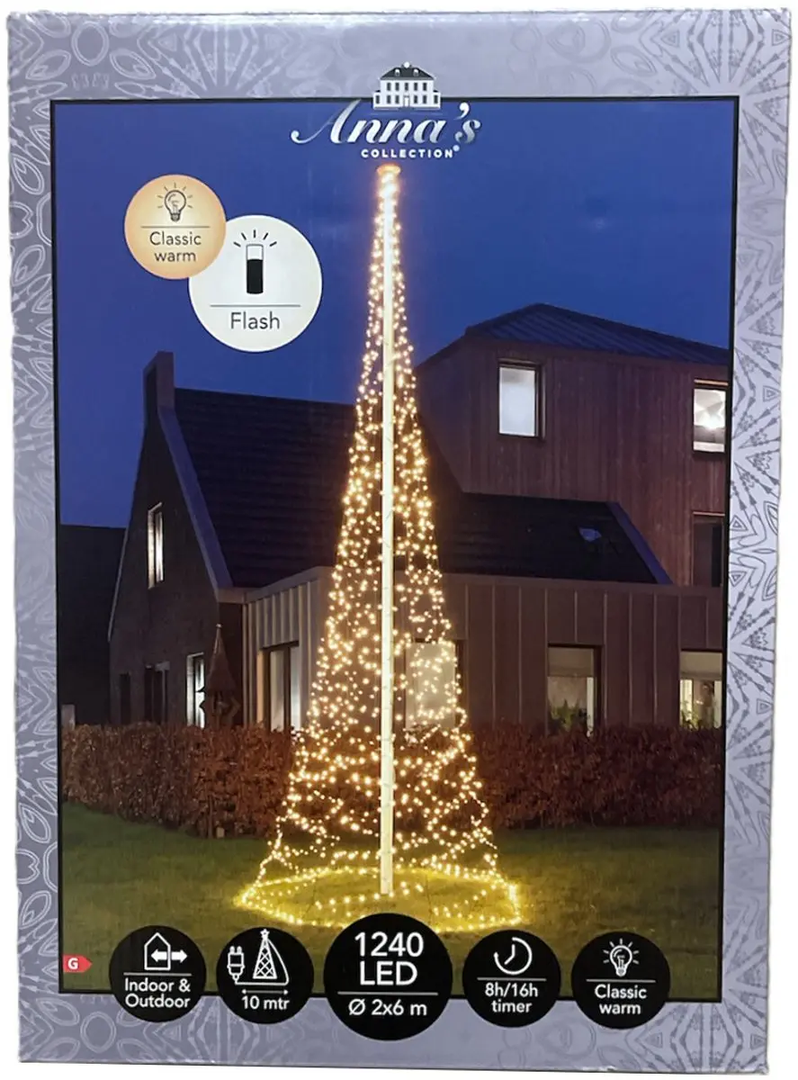 Anna's Collection Vlaggenmast Kerstboom met Ster 1240 LED - 200cm - afbeelding 3 van 3