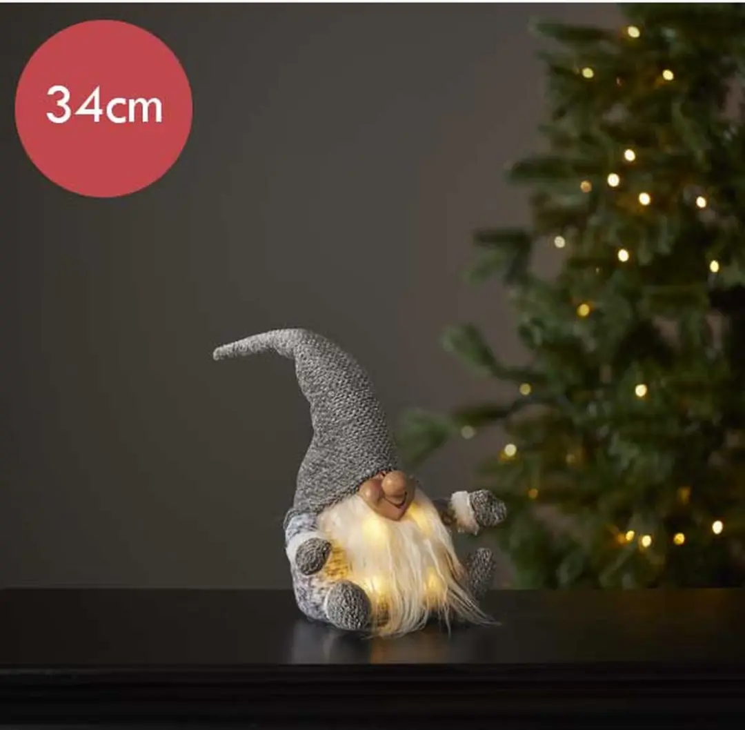Kerstkabouter grijs met 4 LED lampjes