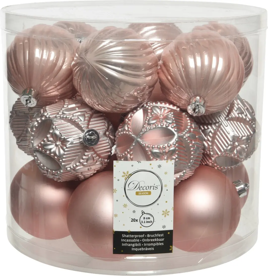 40x stuks kunststof kerstballen lichtroze mix 8 cm - Onbreekbare plastic kerstballen