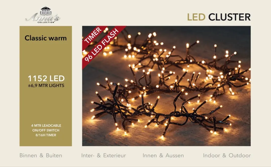 Anna's Collection Classic cluster flash LED kerstverlichting 1152 lampjes 6,9m