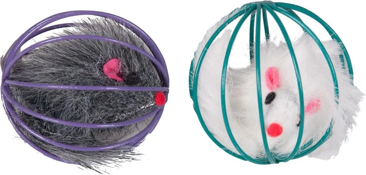 Flamingo Kattenspeelgoed Speelbal en Bontmuis - Multicolor - afbeelding 3 van 5
