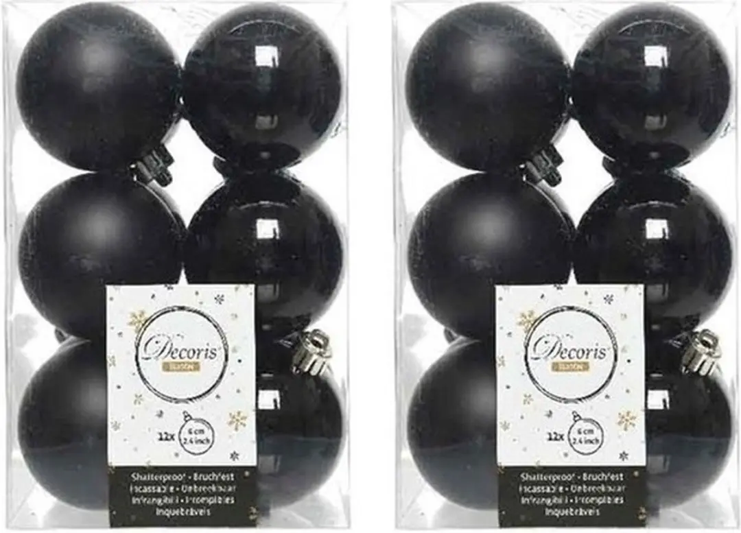 Decoris kerstballen - 24x st - zwart - D6 cm - kunststof - mat/glans - kerstversiering