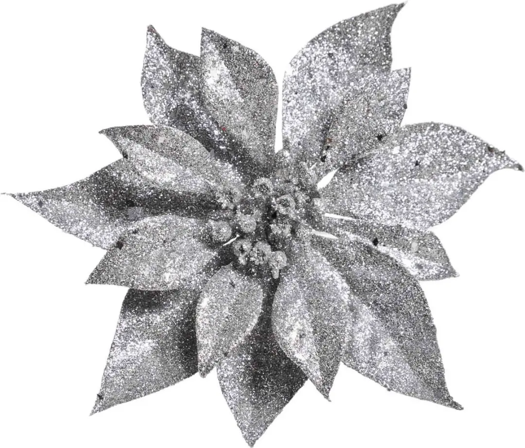 Cosy & Trendy Kerstboomversiering - bloem - op clip - zilveren kerstster - 18 cm