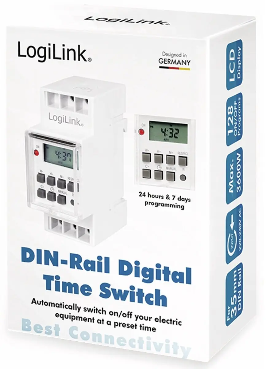 LogiLink ET0010 Tijdschakelklok - DIN-rail - Wit - afbeelding 3 van 6