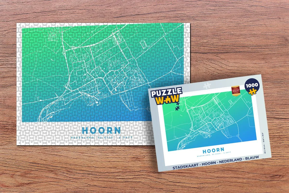 PuzzleWow Stadskaart Hoorn Nederland Legpuzzel 1000 Stuks - Multicolor