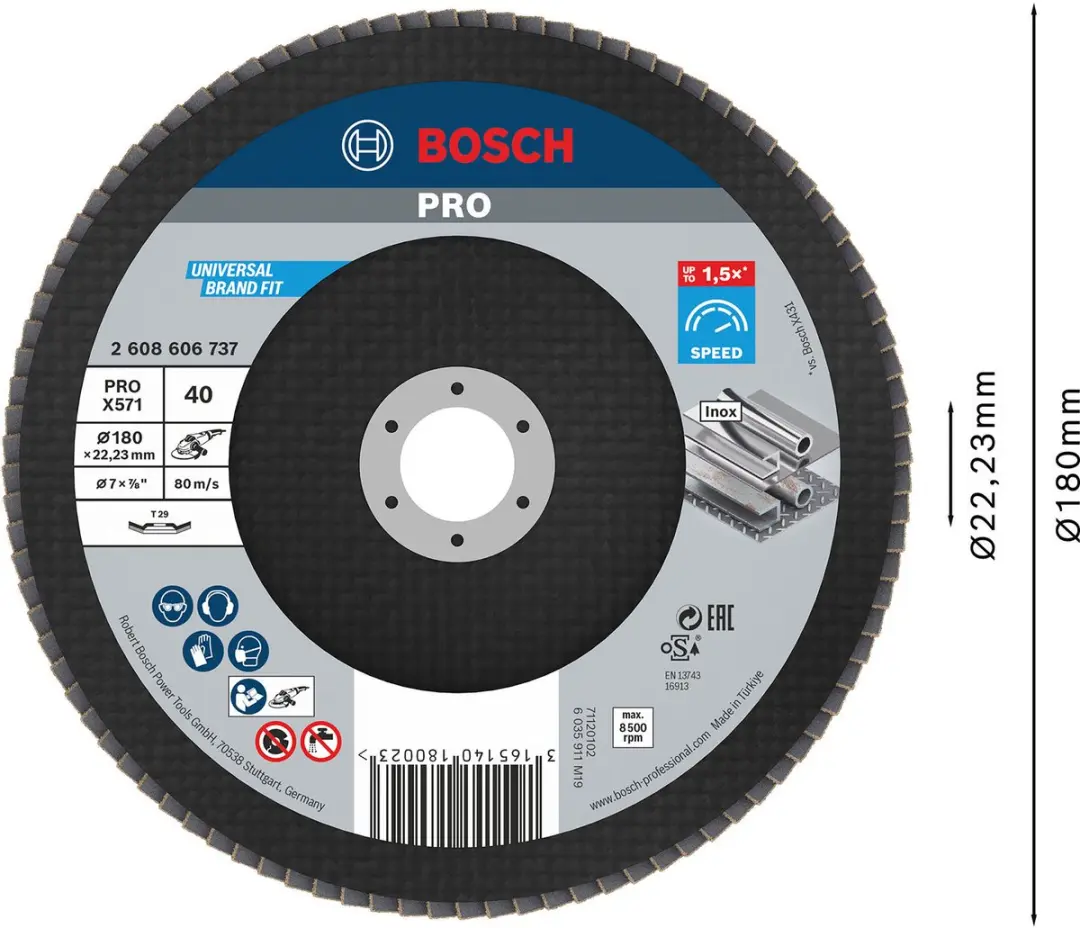 Bosch X571 Lamellenschuurschijf 180mm - Korrel 40 - afbeelding 2 van 5