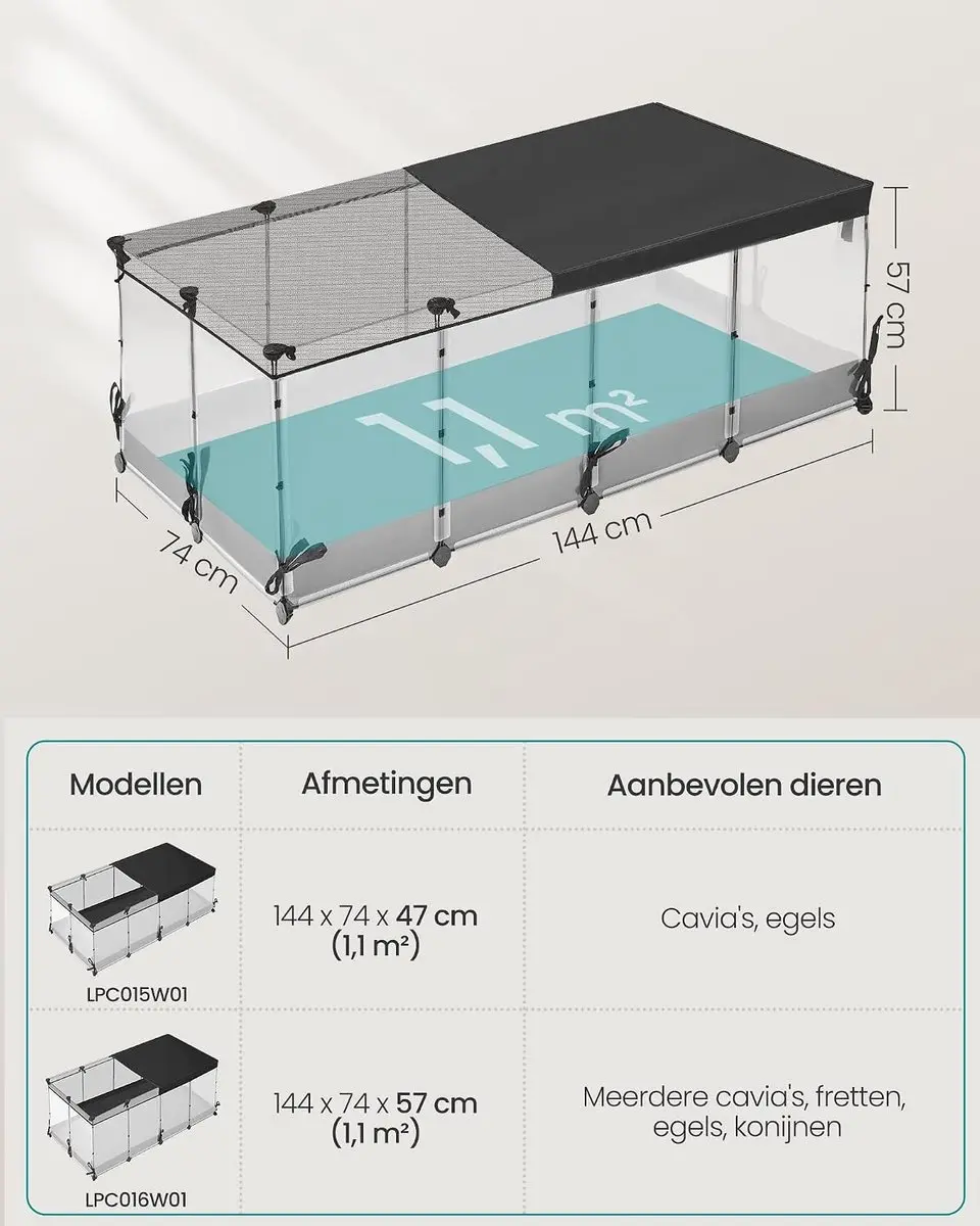 Songmics LPC016W01 Kleindierverblijf 144x74x57cm - Wolkenwit - afbeelding 4 van 6