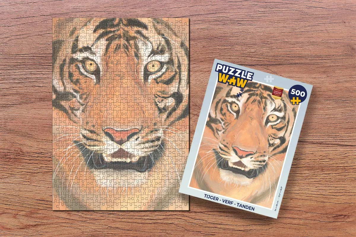 PuzzleWow Tijger Verf Tanden Legpuzzel 500 Stuks - Multicolor