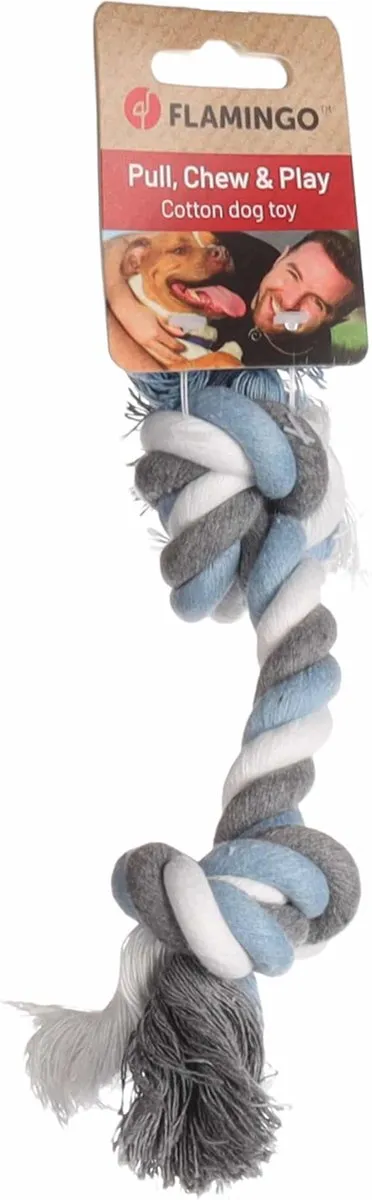 Flamingo Jim Met 2 Knopen Speelgoed Hond - Blauw/Wit/Grijs S