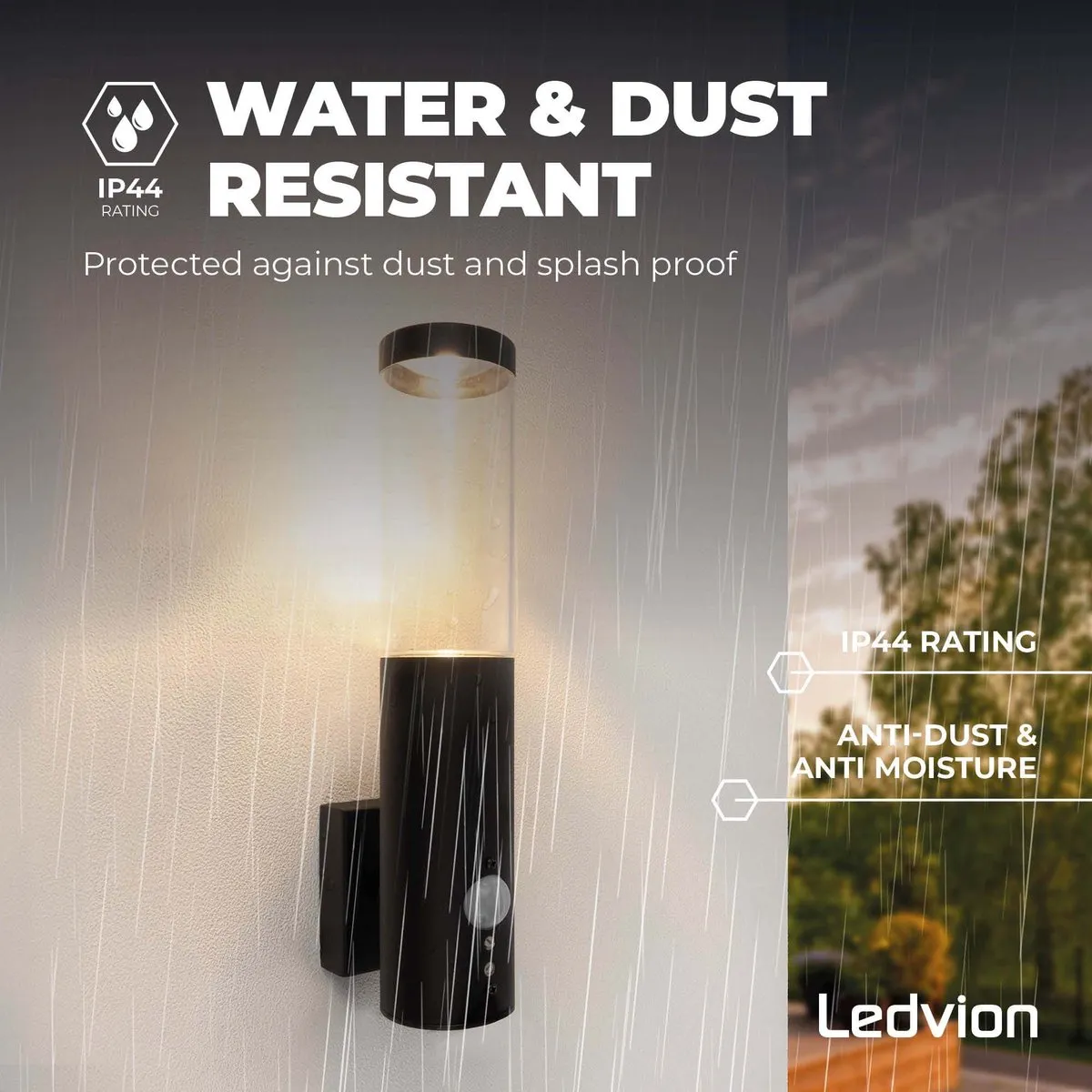 Ledvion LED Wandlamp met Sensor GU10 - 2x 0,5W - IP44 - Zwart