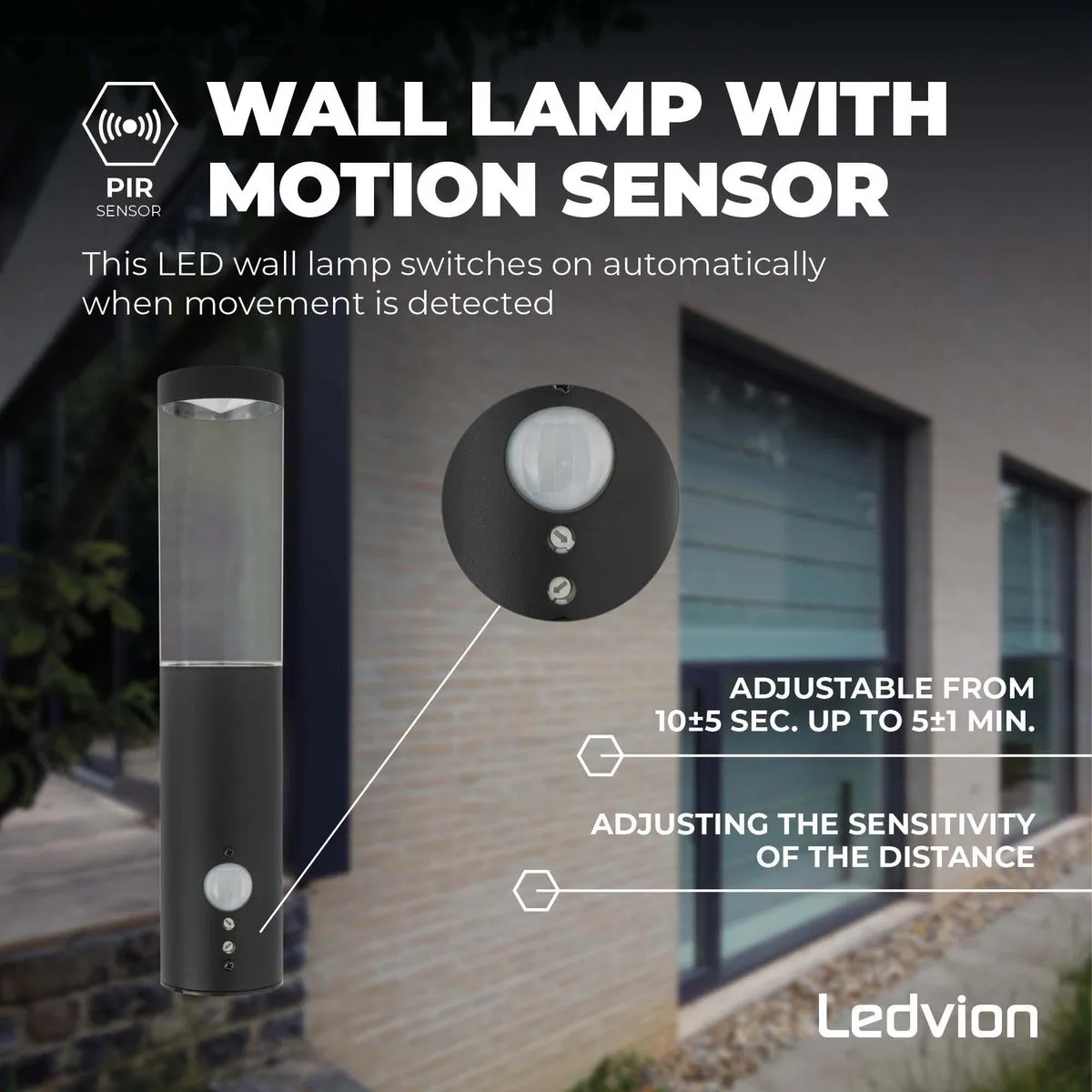 Ledvion LED Wandlamp met Sensor GU10 - 2x 0,5W - IP44 - Zwart
