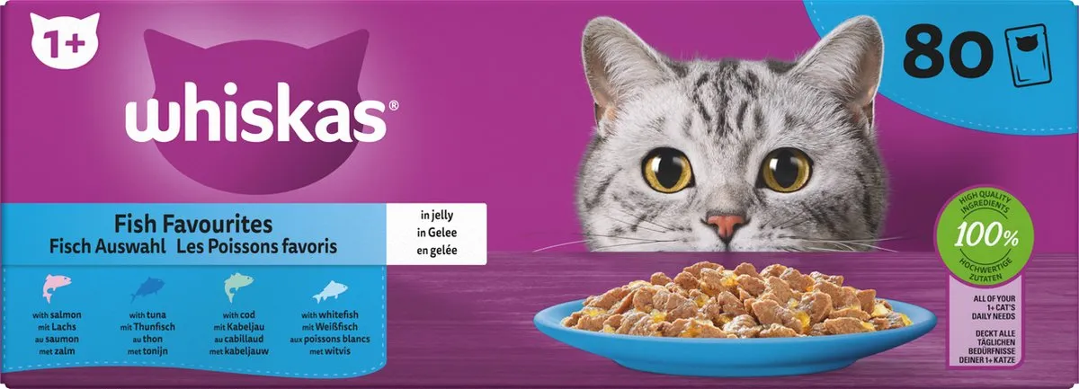 Whiskas Adult 1+ Vis in Gelei Kattenvoer - 80x85g
