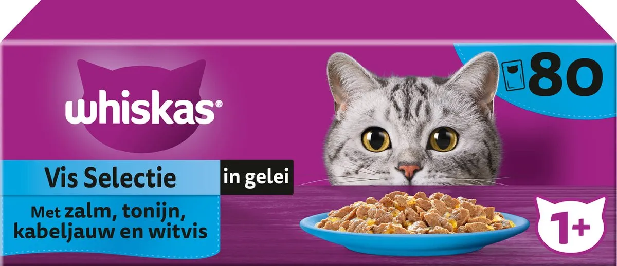 Whiskas Adult 1+ Vis in Gelei Kattenvoer - 80x85g