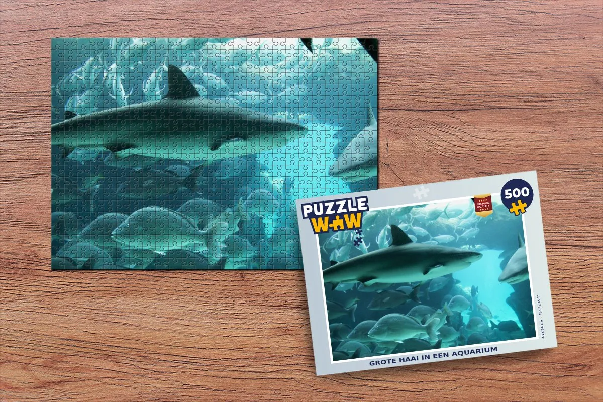 PuzzleWow Legpuzzel Grote haai in een aquarium 500 Stuks - Multicolor