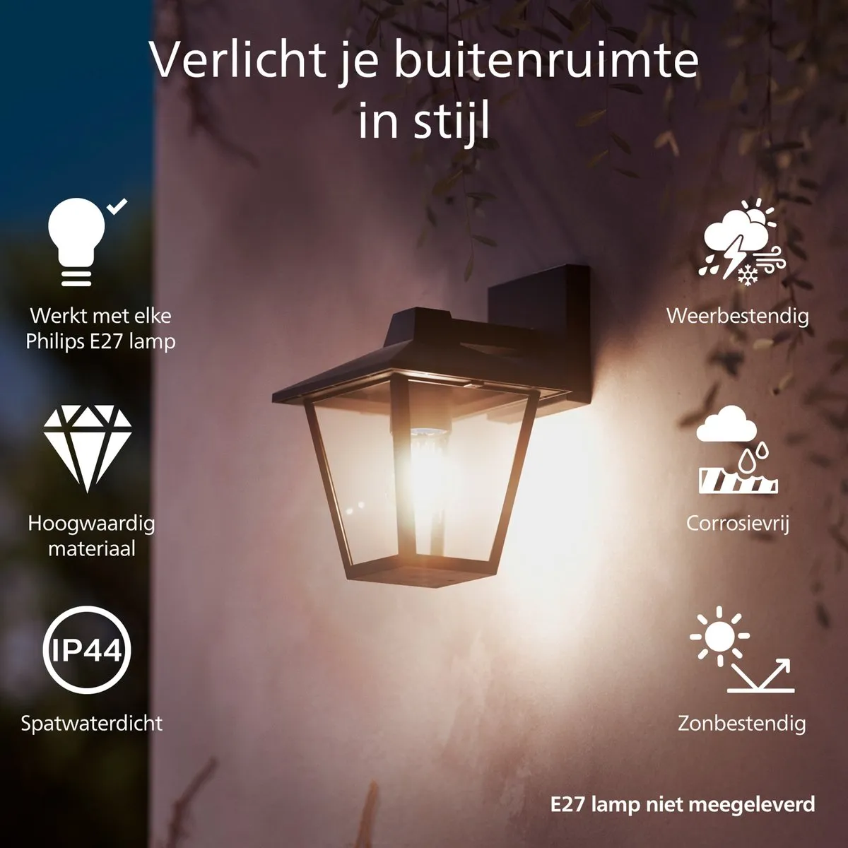 Philips Kinno Wandlamp E27 25W - Zwart