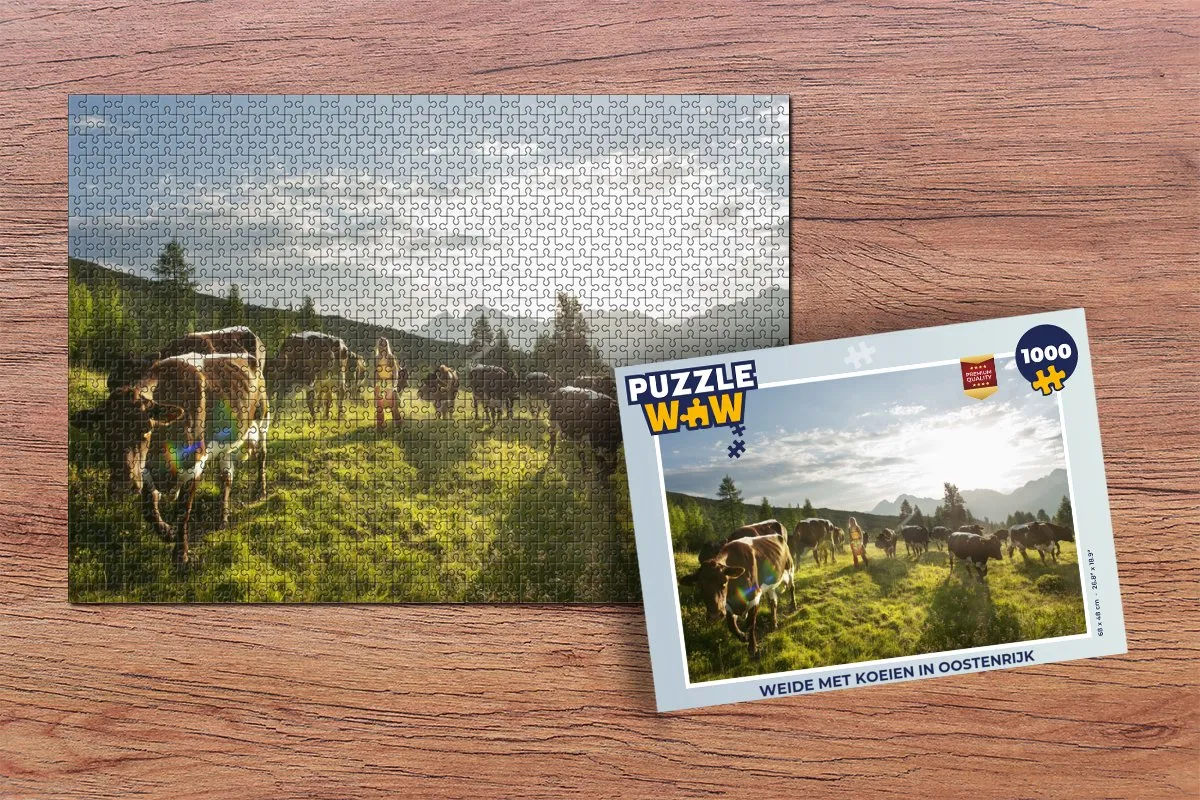 PuzzleWow Oostenrijkse Weide Koeien Legpuzzel 1000 Stuks - Multicolor