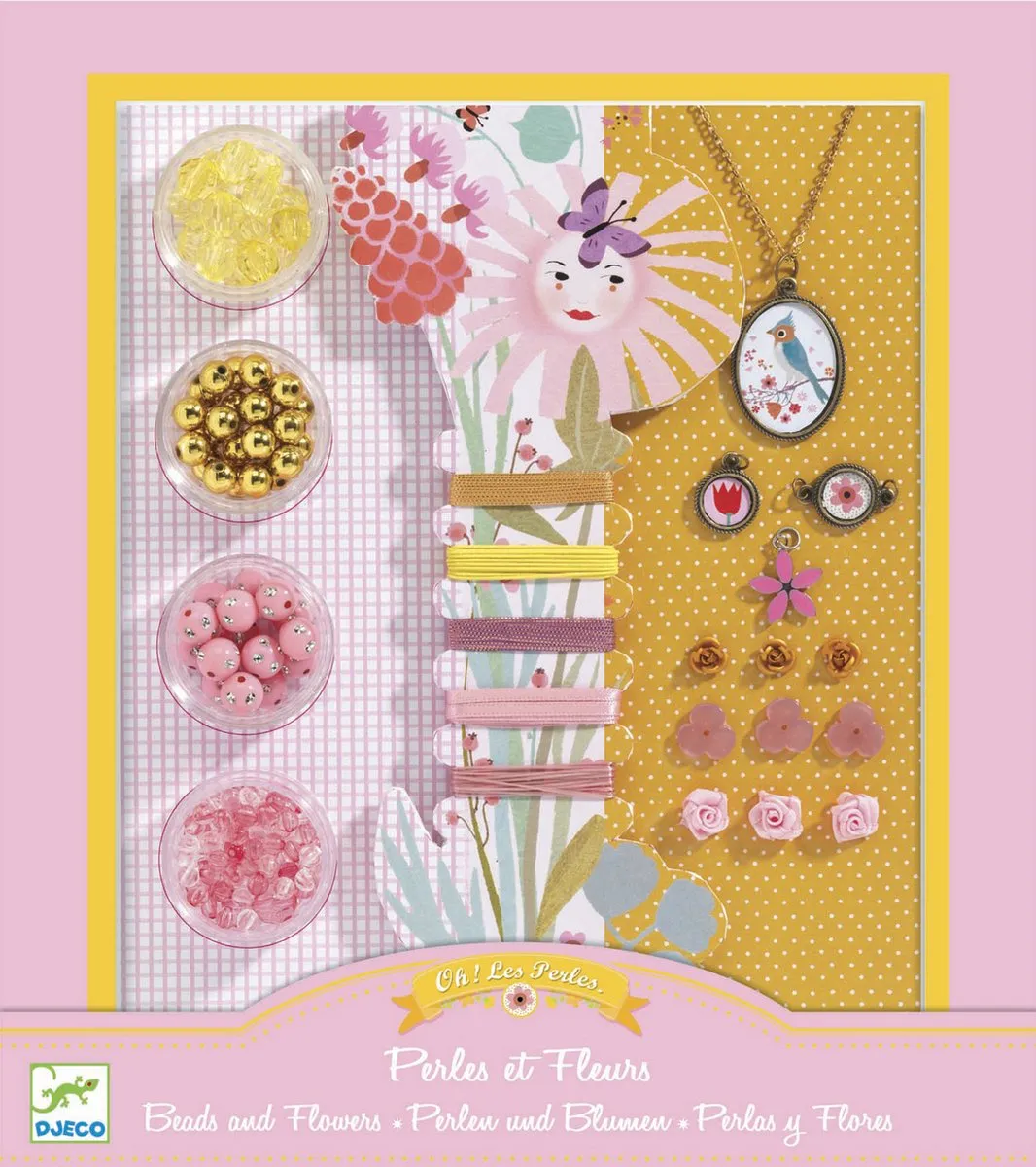 Djeco Bloemen Kralen & Sieraden Set - 9 Stuks - Roze - afbeelding 6 van 6