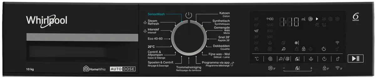 Whirlpool WPM 07W ADS BE Wasmachine 10kg 1400 RPM - Zwart/Wit