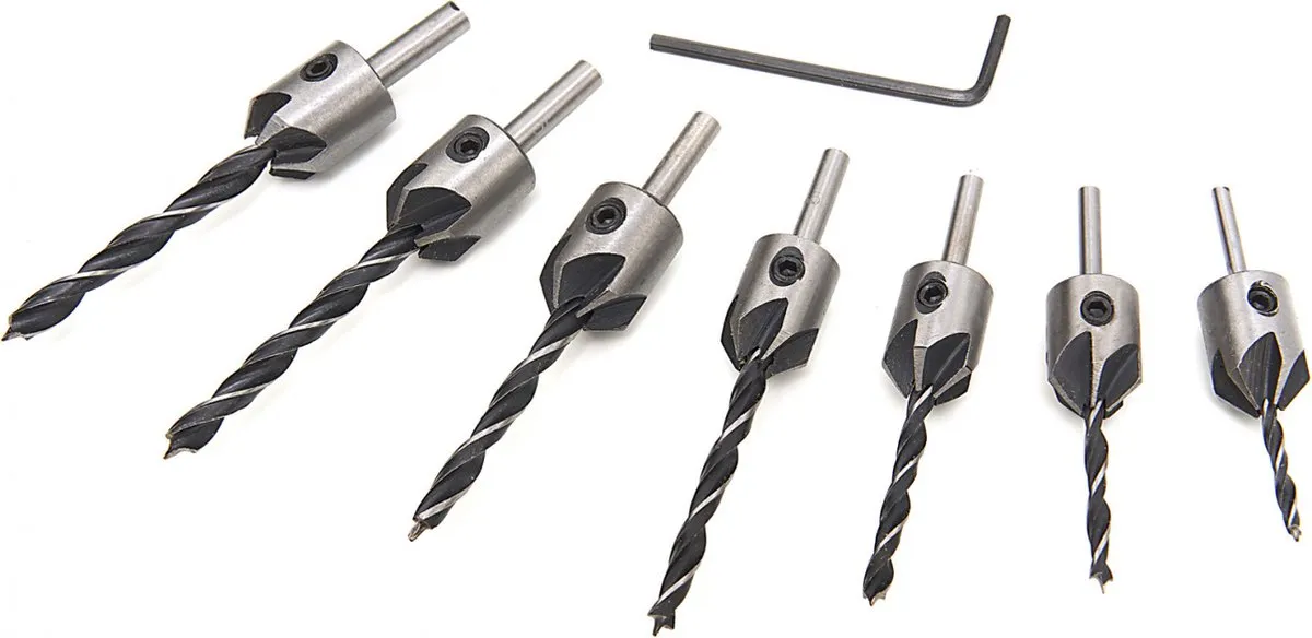 HBM 8-delige Houtborenset Verzinkborenset Model 1 - 3,0-6,0mm