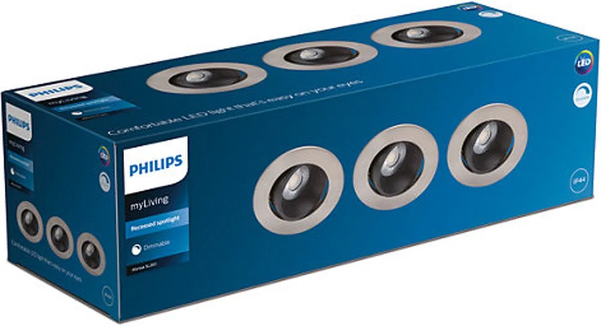 Philips Abrosa Inbouwspot 3-lichts - Ø8.6cm - Nikkel/Zwart - afbeelding 6 van 6