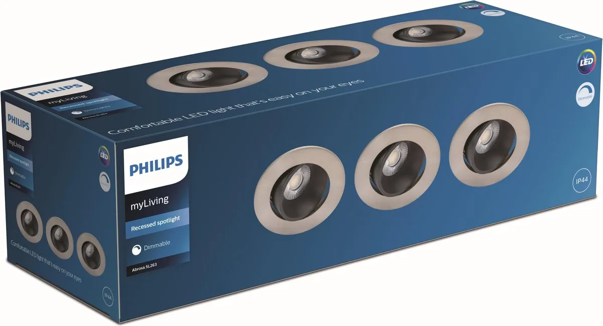 Philips Abrosa Inbouwspot 3-lichts - Ø8.6cm - Nikkel/Zwart