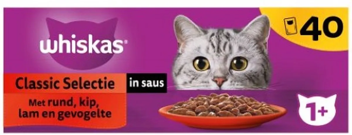 Whiskas 1+ Natvoer Selectie in saus Maaltijdzakjes 20x85g