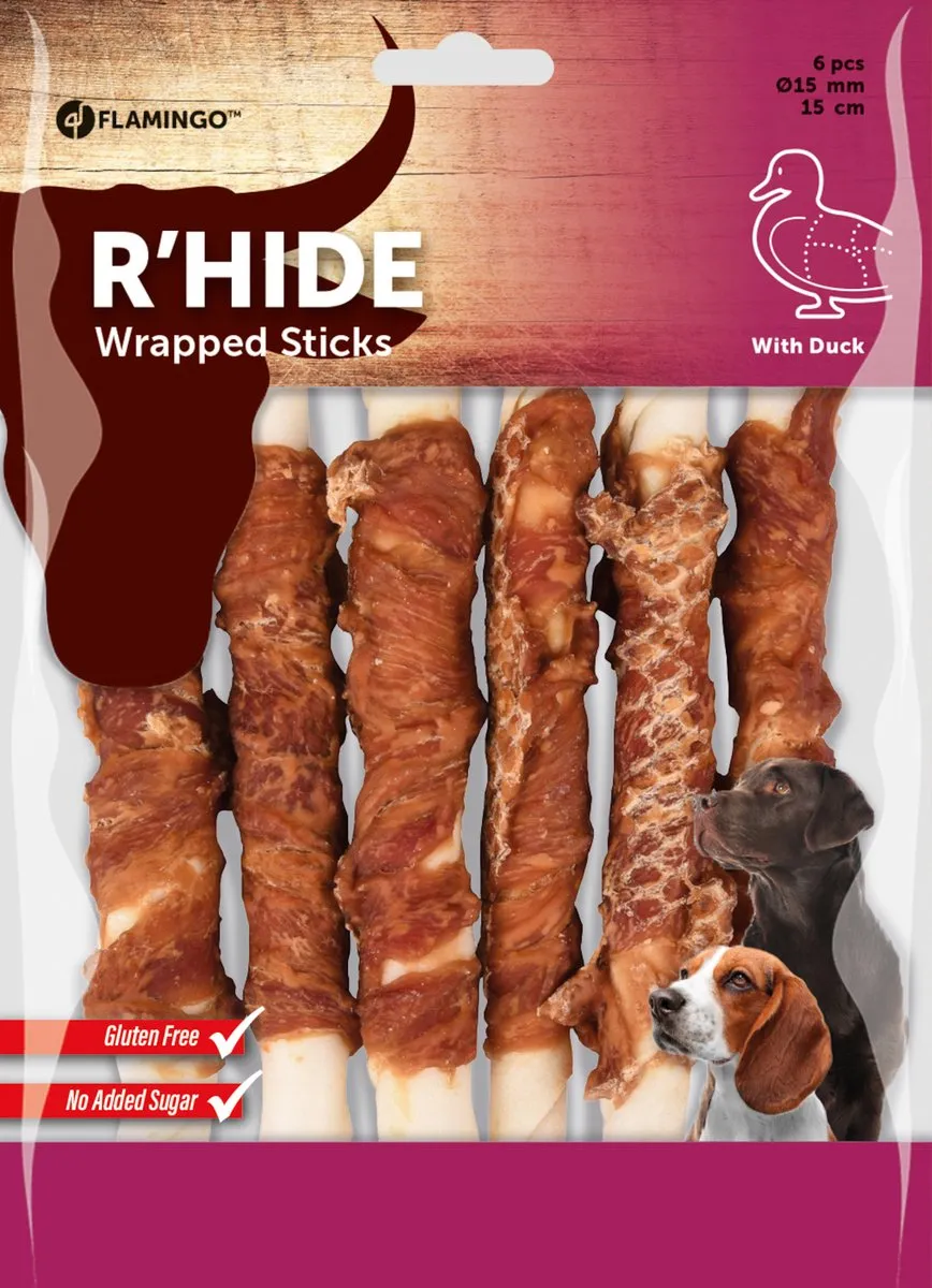 Flamingo R'hide Snack Staaf Honden - Eend 15mm 15cm - 6 Stuks