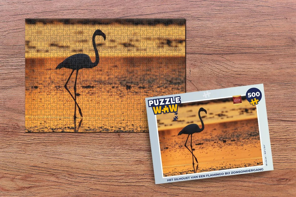 PuzzleWow Legpuzzel Flamingo Zonsondergang 500 Stuks - Multicolor