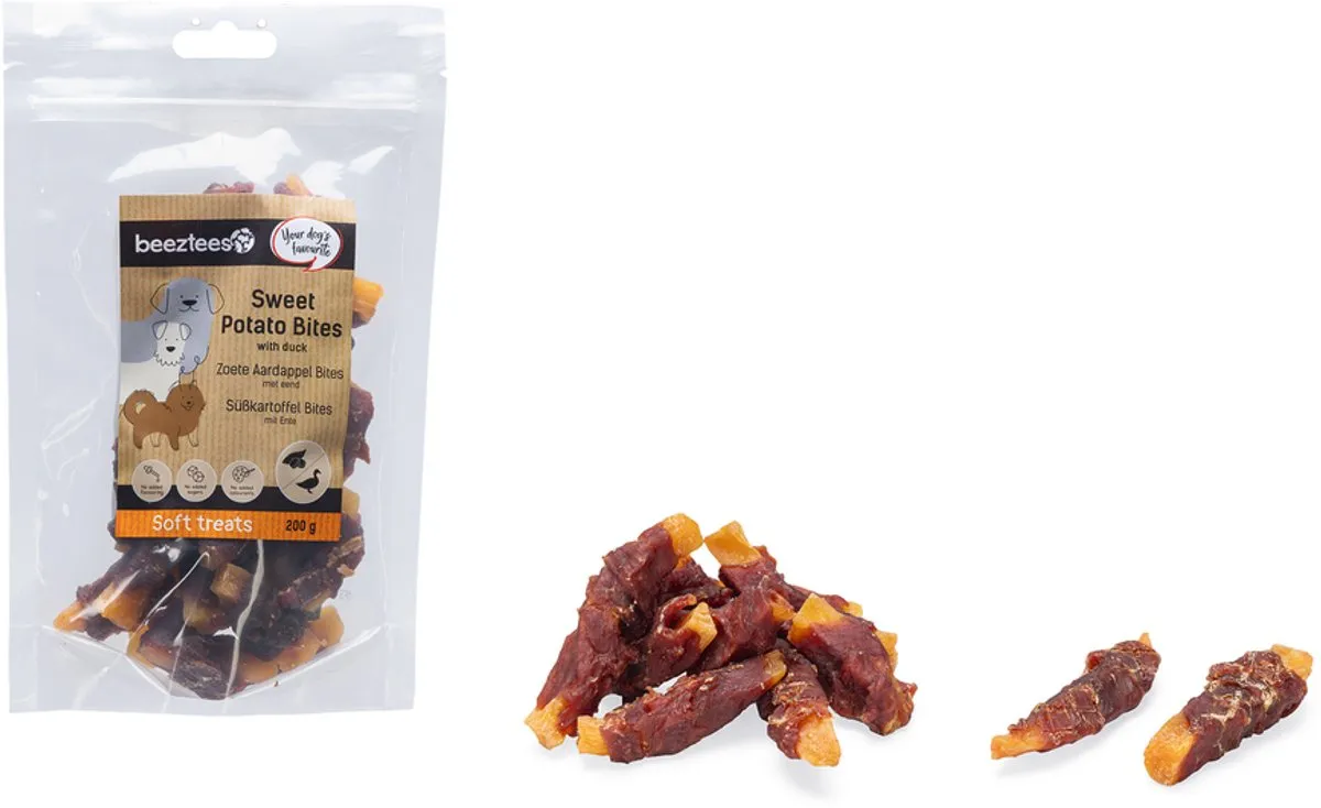 Beeztees Tasty Treats Zoete Aardappel Bites met Eend - Mini Hondensnacks 200g