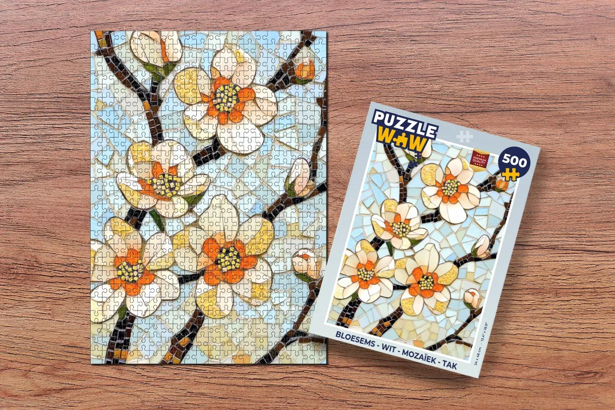 PuzzleWow Bloesems Mozaïek Legpuzzel 500 Stuks - Wit