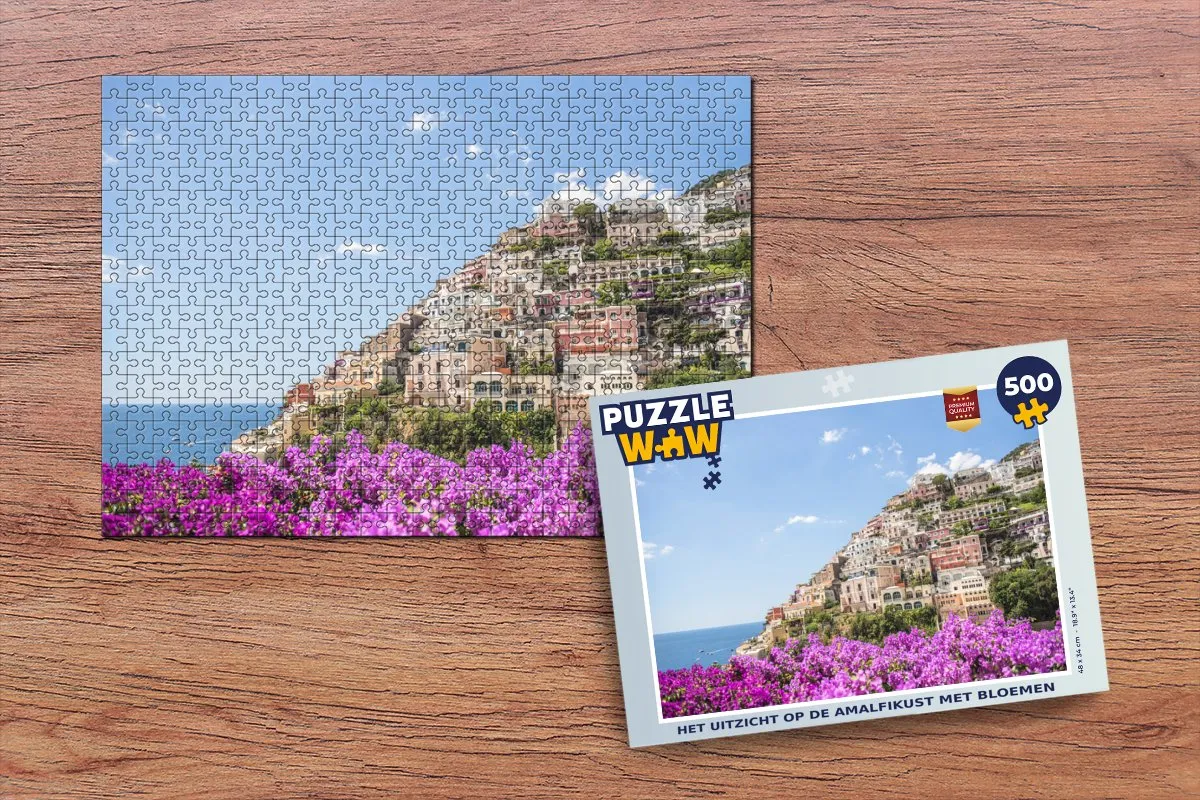 PuzzleWow Amalfikust met bloemen Legpuzzel 500 Stuks - Multicolor