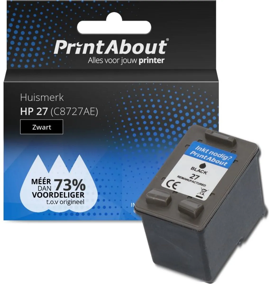 PrintAbout Inktcartridge C8727AE Zwart - 20ml - o.a. HP Photosmart