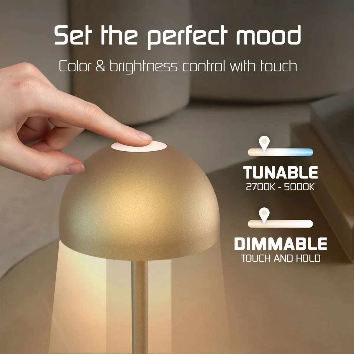 LEDVION Vita Oplaadbare Tafellamp - 2x Goud - 2.5W - IP54
