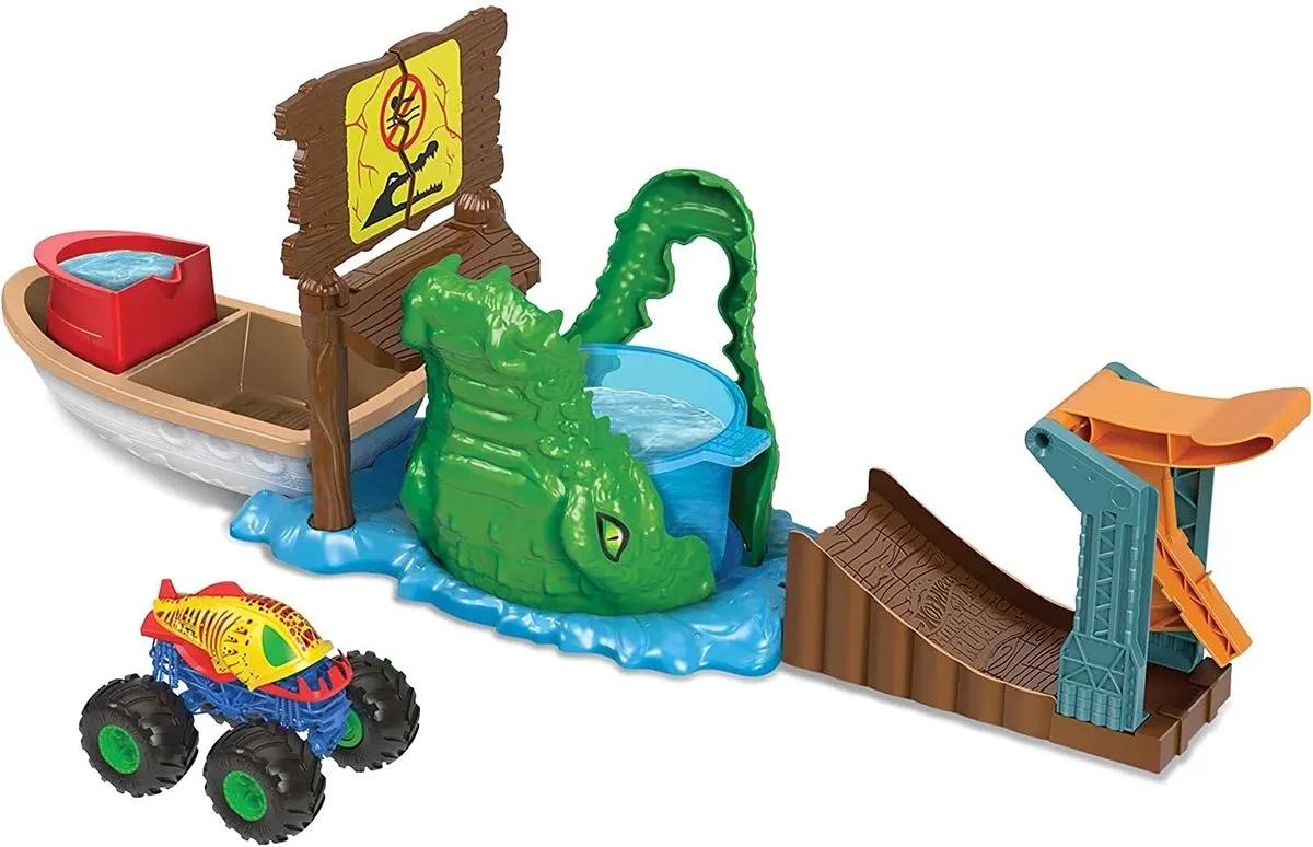 Hot Wheels Monstertrucks Color Shifters HGV14 Racebaan - Hongerig Moeras Krokodil Aanval