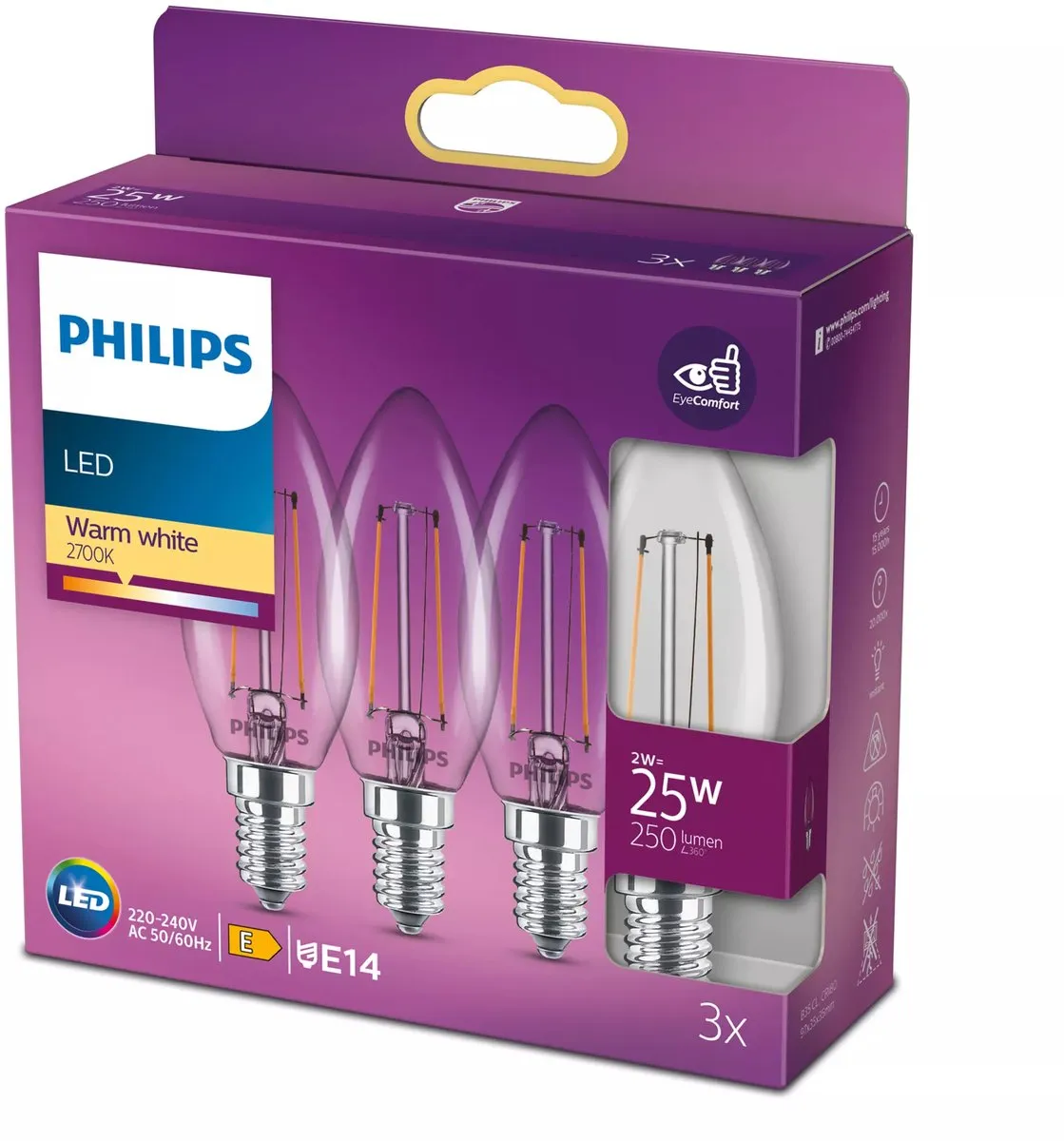 Philips LED Kaarslamp E14 Warmwit 2700K