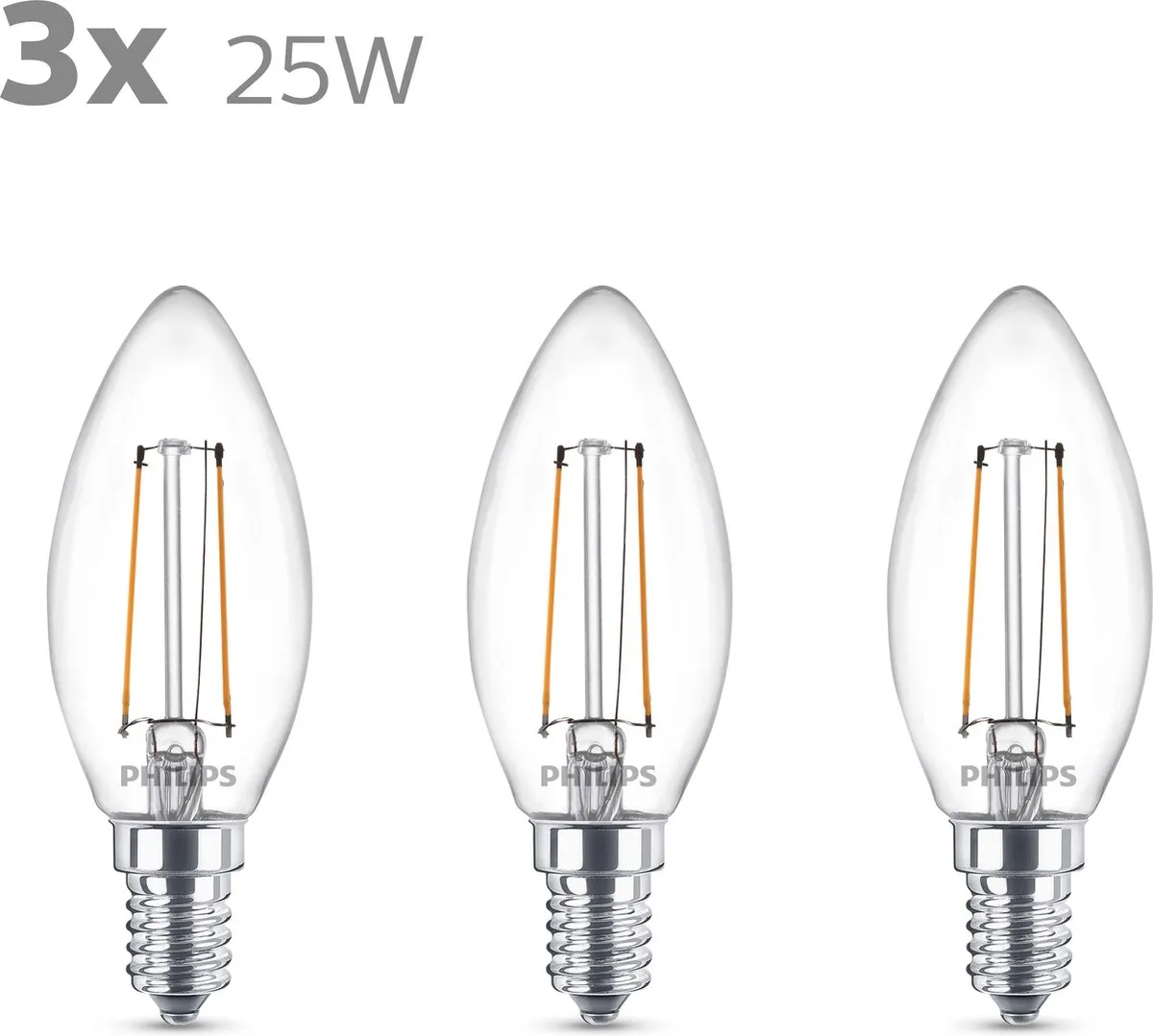 Philips LED Kaarslamp E14 Warmwit 2700K - 3 Stuks