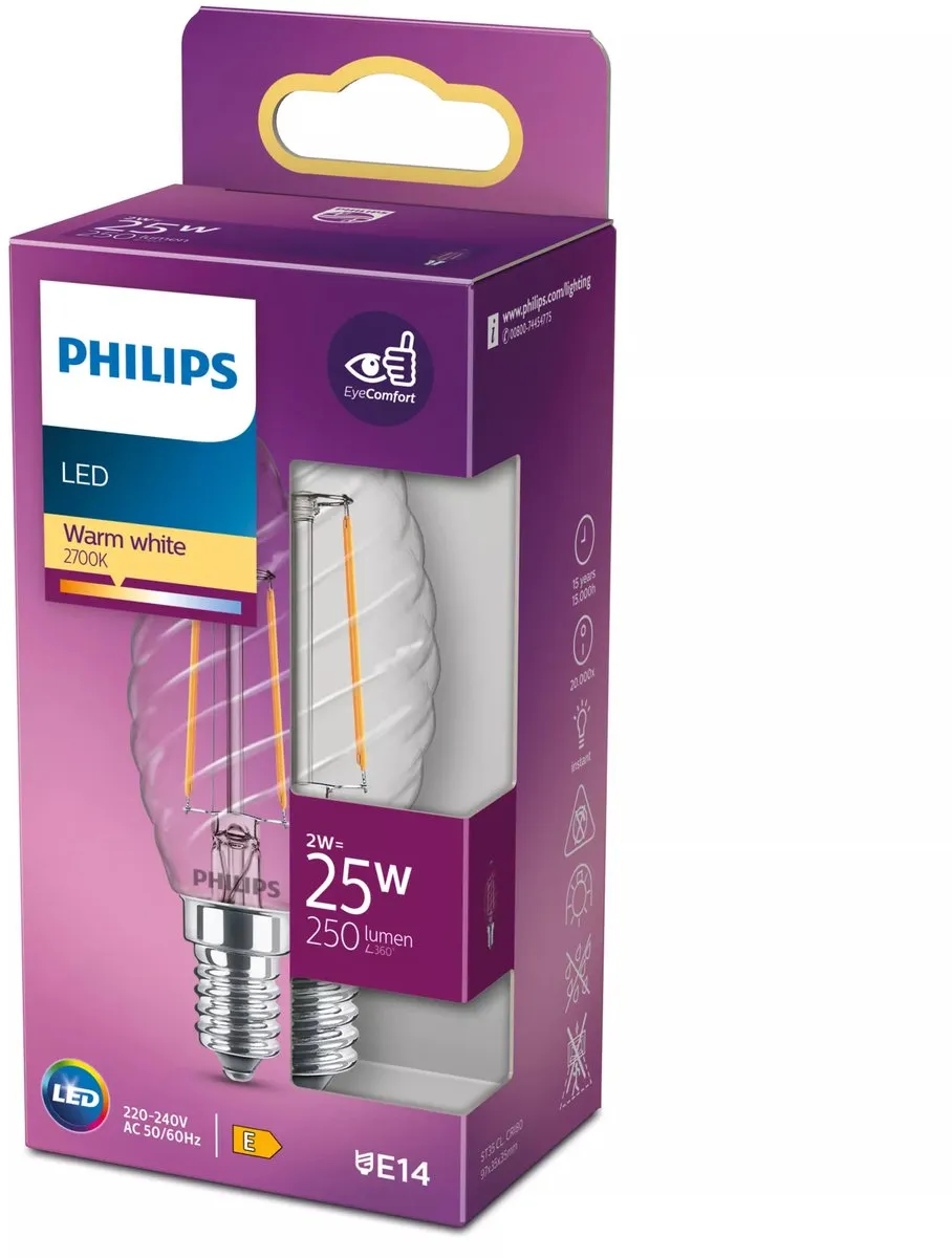 Philips LED Kaarslamp E14 Warmwit 2W
