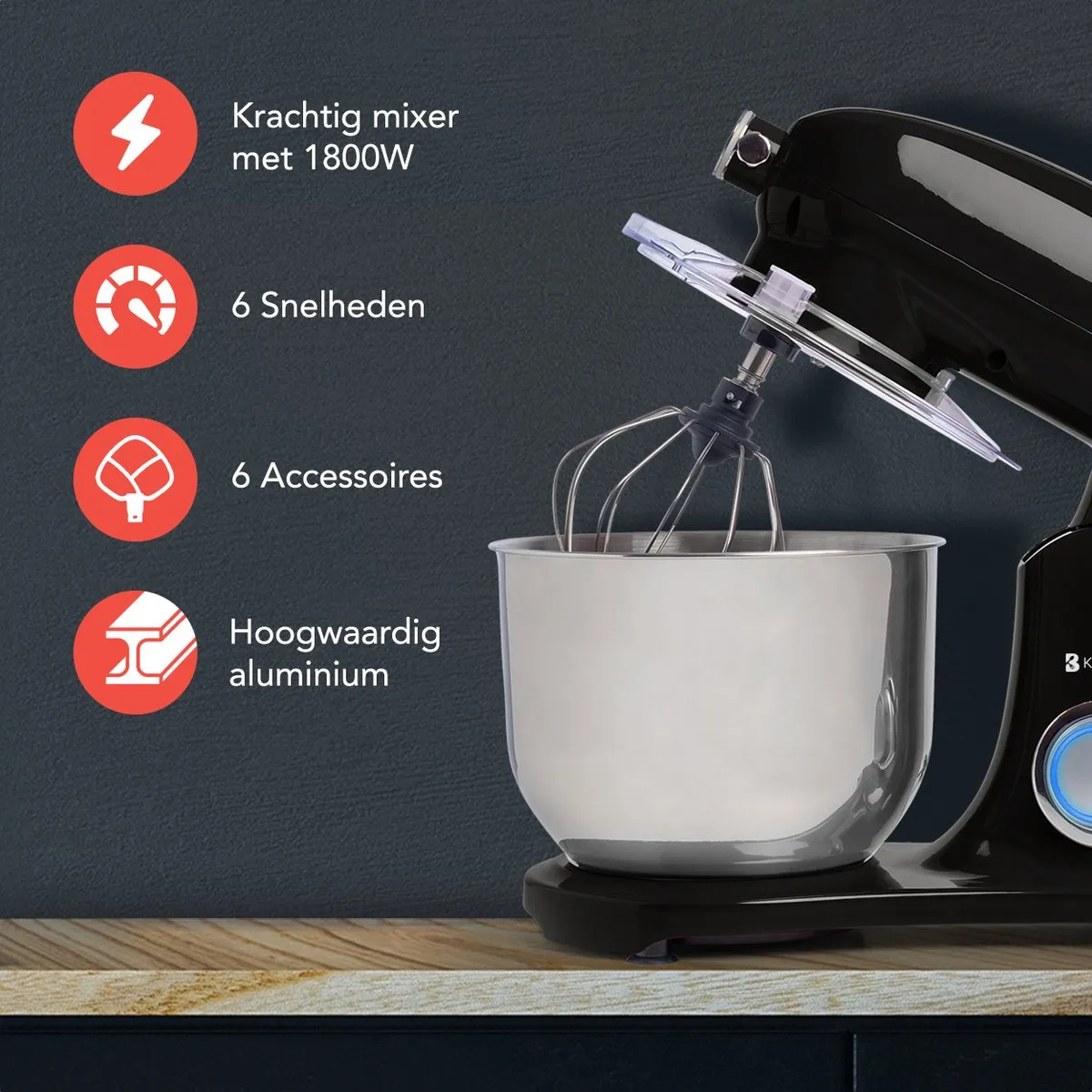 KitchenBrothers Keukenrobot 1800W - Zwart
