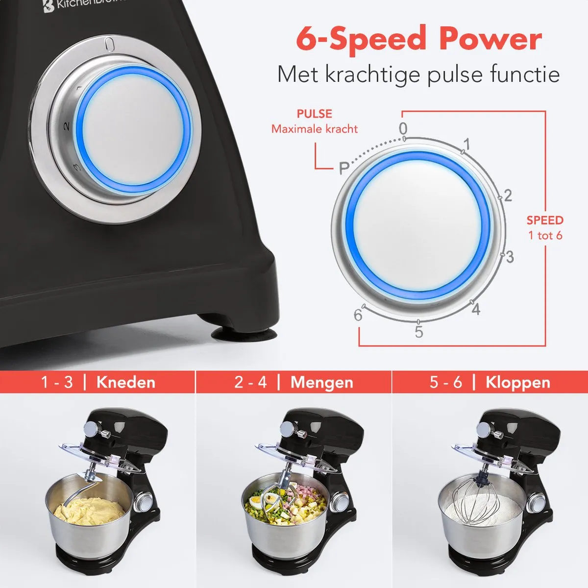 KitchenBrothers Keukenrobot 1800W - Zwart
