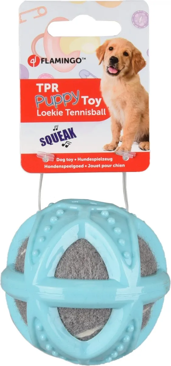 Flamingo Loekie Hs Puppy TPR Speelgoed Hond - Blauw/Grijs - Ø8cm